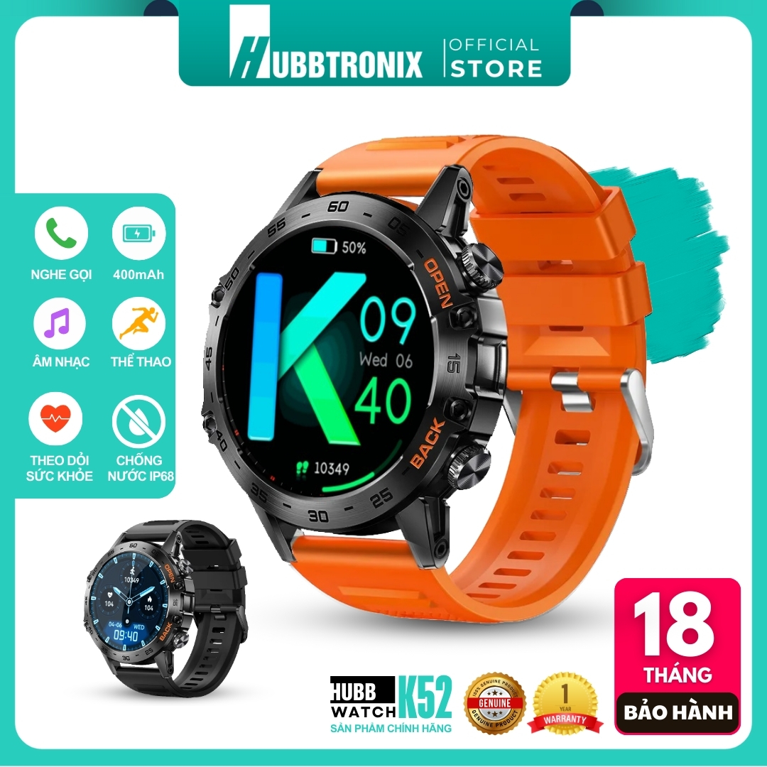 Đồng hồ thể thao thông minh HubbWatch K52 1.39"HD, Chính Hãng