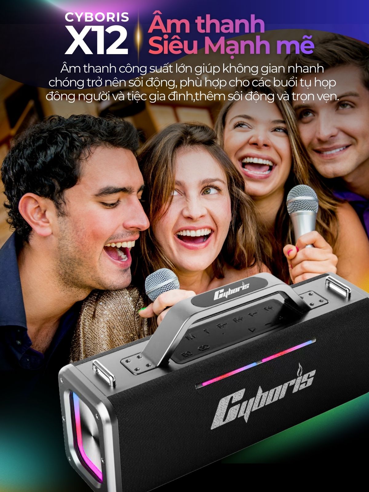 Loa Bluetooth Cyboris X12 200W – Karaoke không dây hoàn hảo
