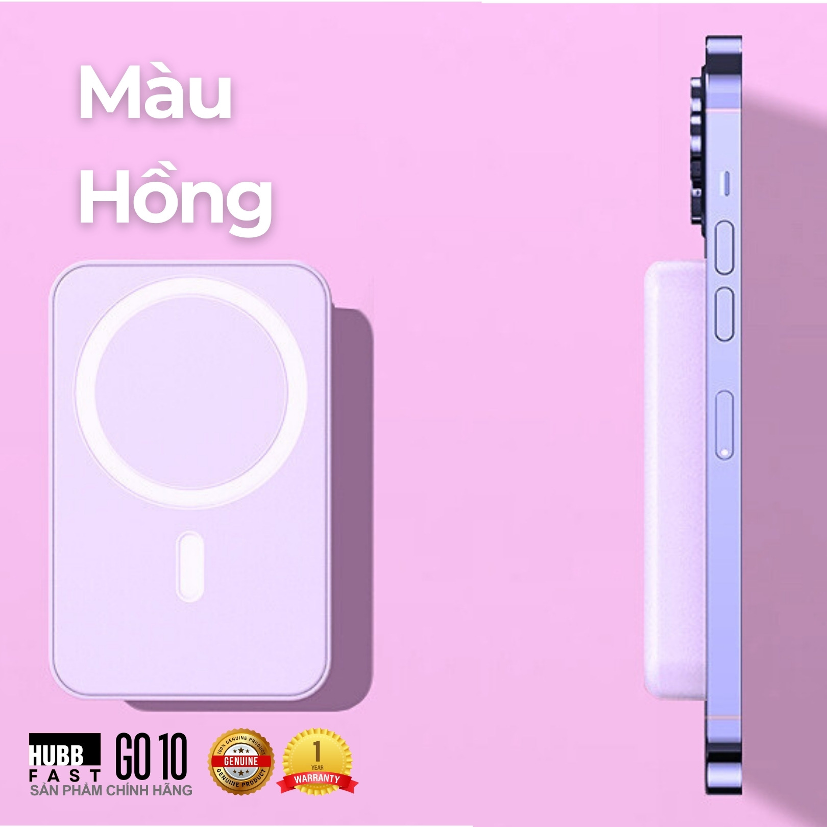 Sạc Dự Phòng 10000mAh -HubbFast Go10 Không Dây Nam Châm, Sạc Nhanh 15W, Hỗ Trợ iPhone 12-15