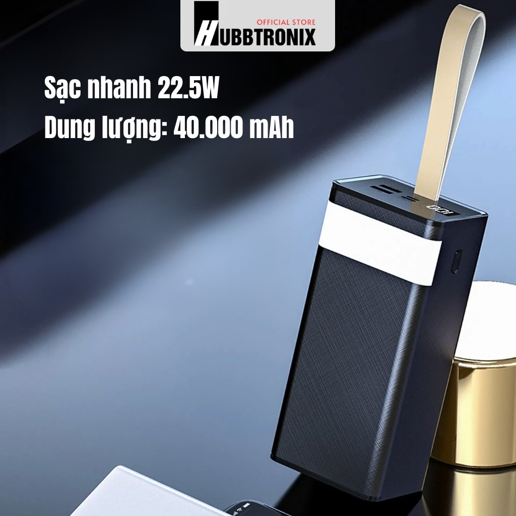 HubbFast PD43. Pin dự phòng 40.000mAh. Sạc nhanh 22.5W. Đèn SOS siêu sáng
