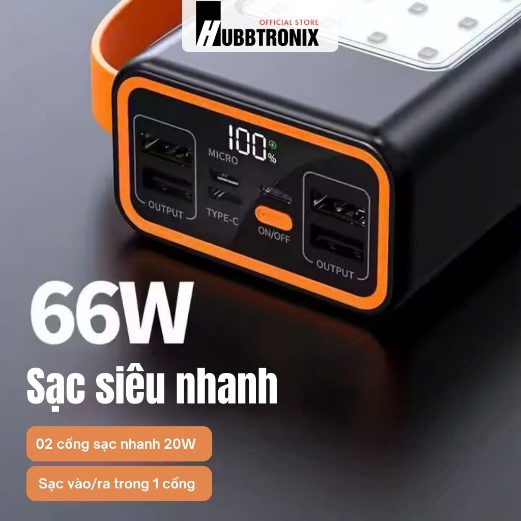 Sạc dự phòng siêu nhanh, siêu mạnh 40.000mAh HubbFast PD41. Hổ trợ sạc nhanh. Đèn siêu sáng