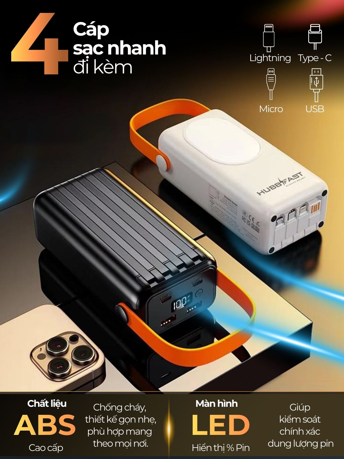 Pin Dự Phòng HUBBFAST PD35 30000mAh Sạc Nhanh PD 22.5W Nhỏ Gọn Type-C Bảo Hành 18 Tháng