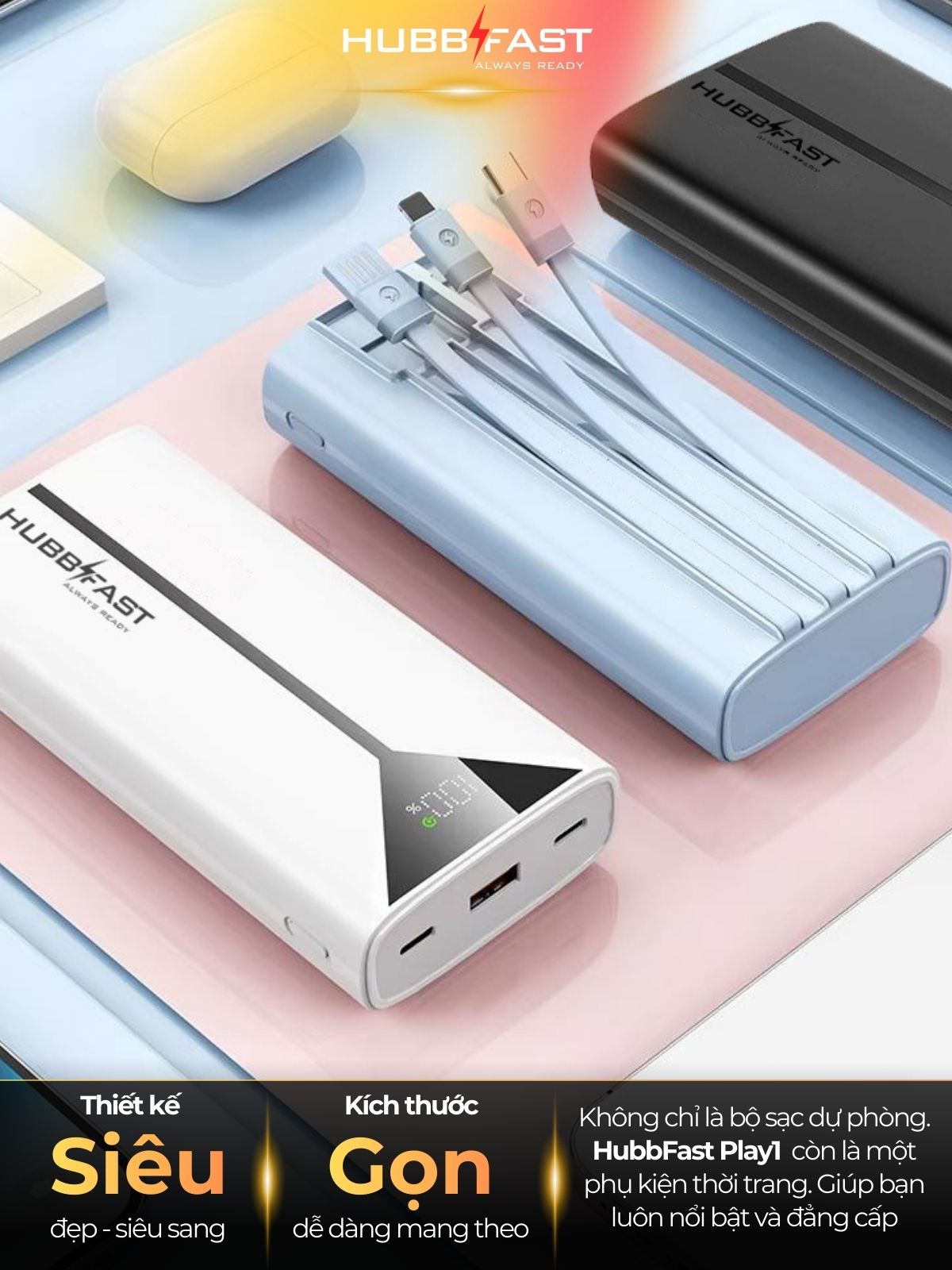 Pin Dự Phòng HUBBFAST PLAY1 20000mAh - Sạc Nhanh PD 22.5W - Nhỏ Gọn - Bảo Hành 18 Tháng