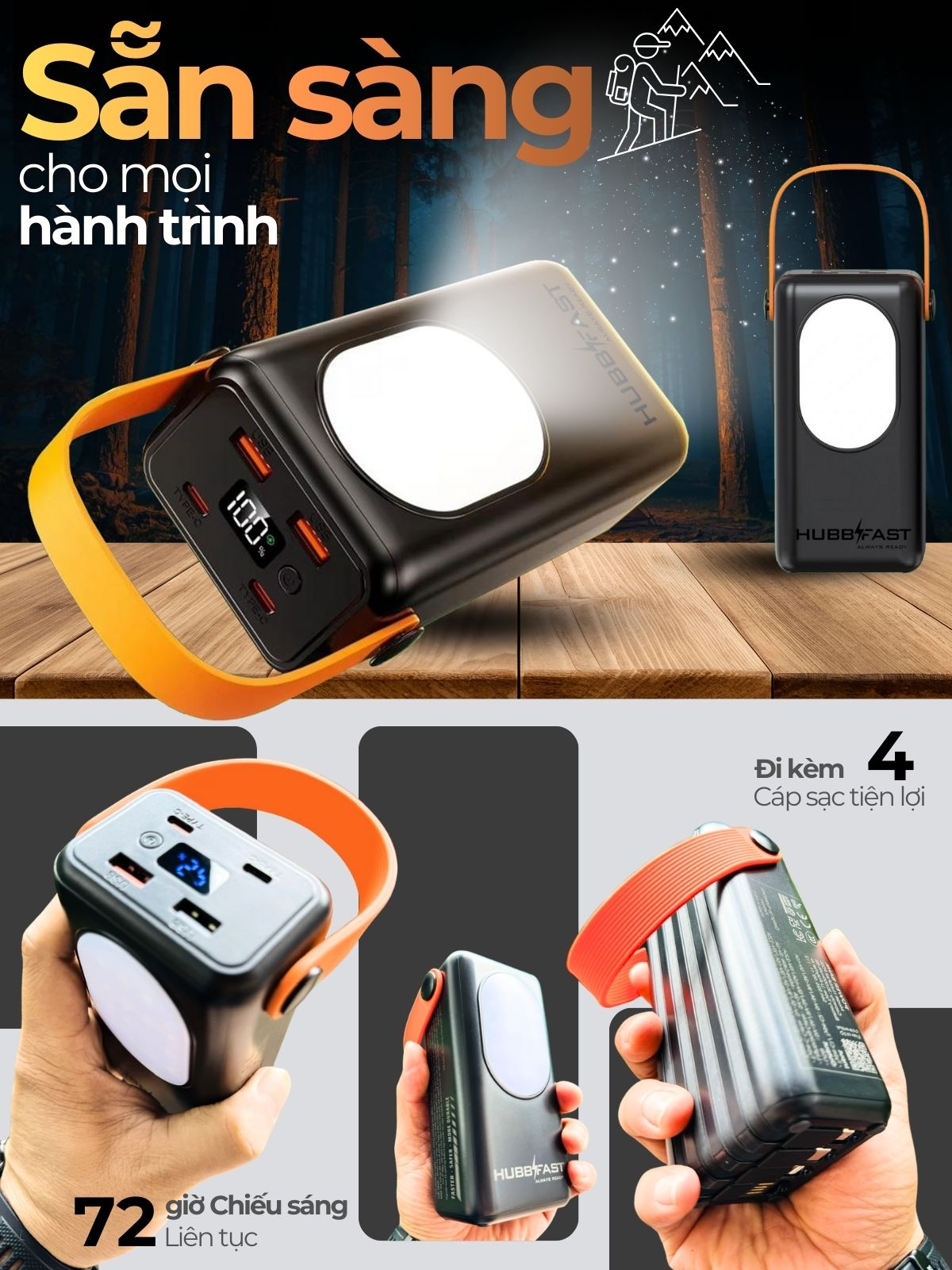 Pin Dự Phòng HUBBFAST PD35 30000mAh Sạc Nhanh PD 22.5W Nhỏ Gọn Type-C Bảo Hành 18 Tháng