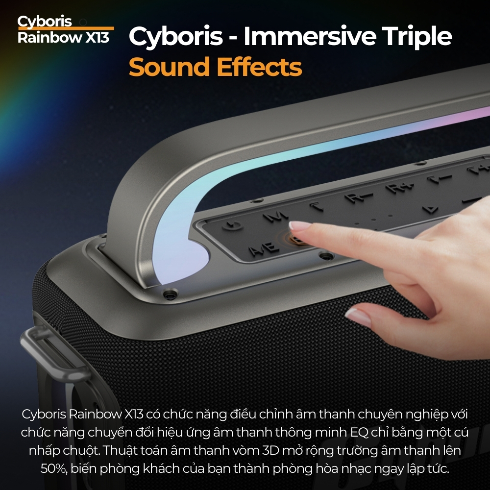 Loa Karaoke Bluetooth Cyboris Rainbow X13 100W | Âm Thanh Đỉnh Cao, Đèn RGB