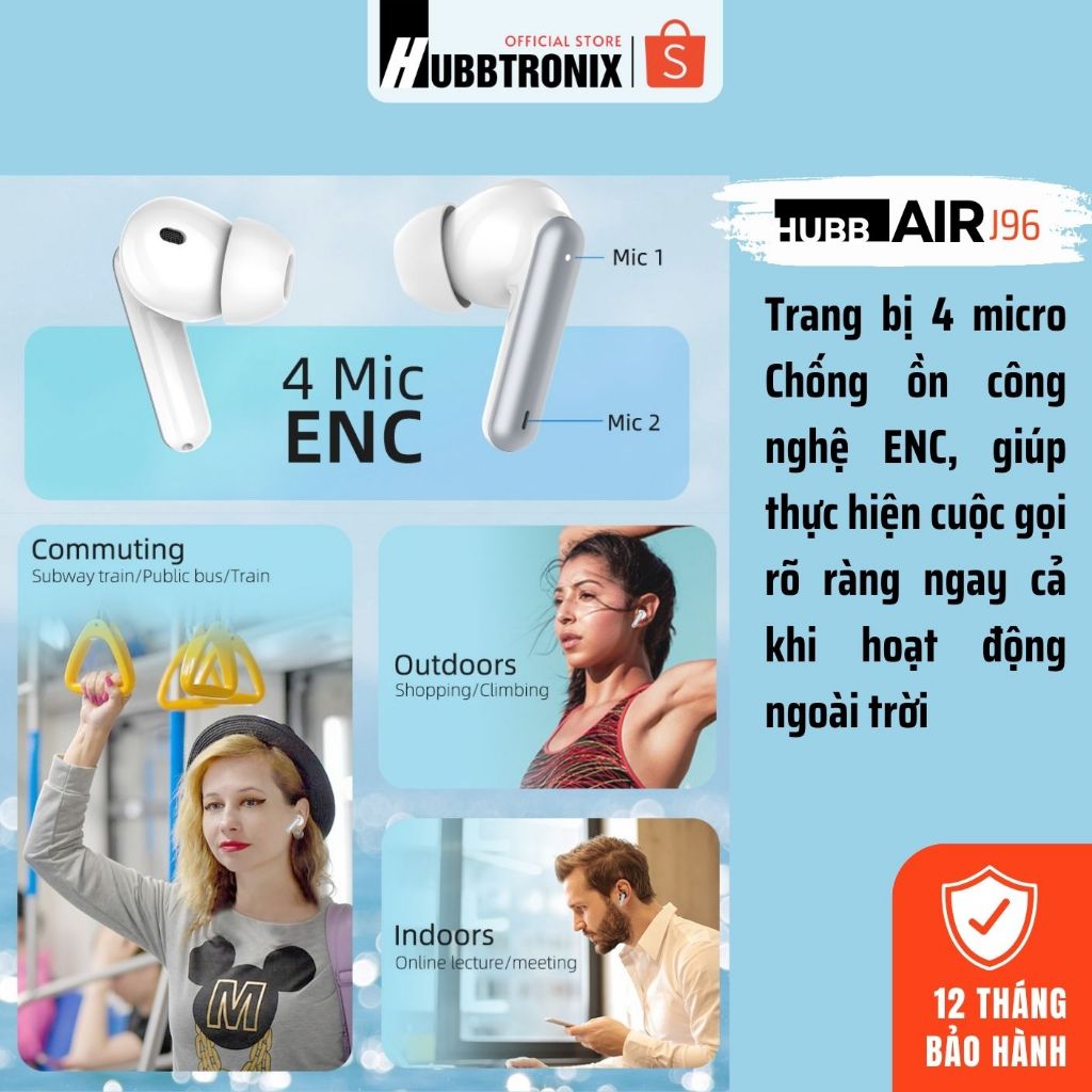 Tai Nghe Bluetooth Màn hình Led, Supper Bass, điều khiển chạm, pin 25h, BH 12 tháng,Hàng chính hãng HUBBTRONIX