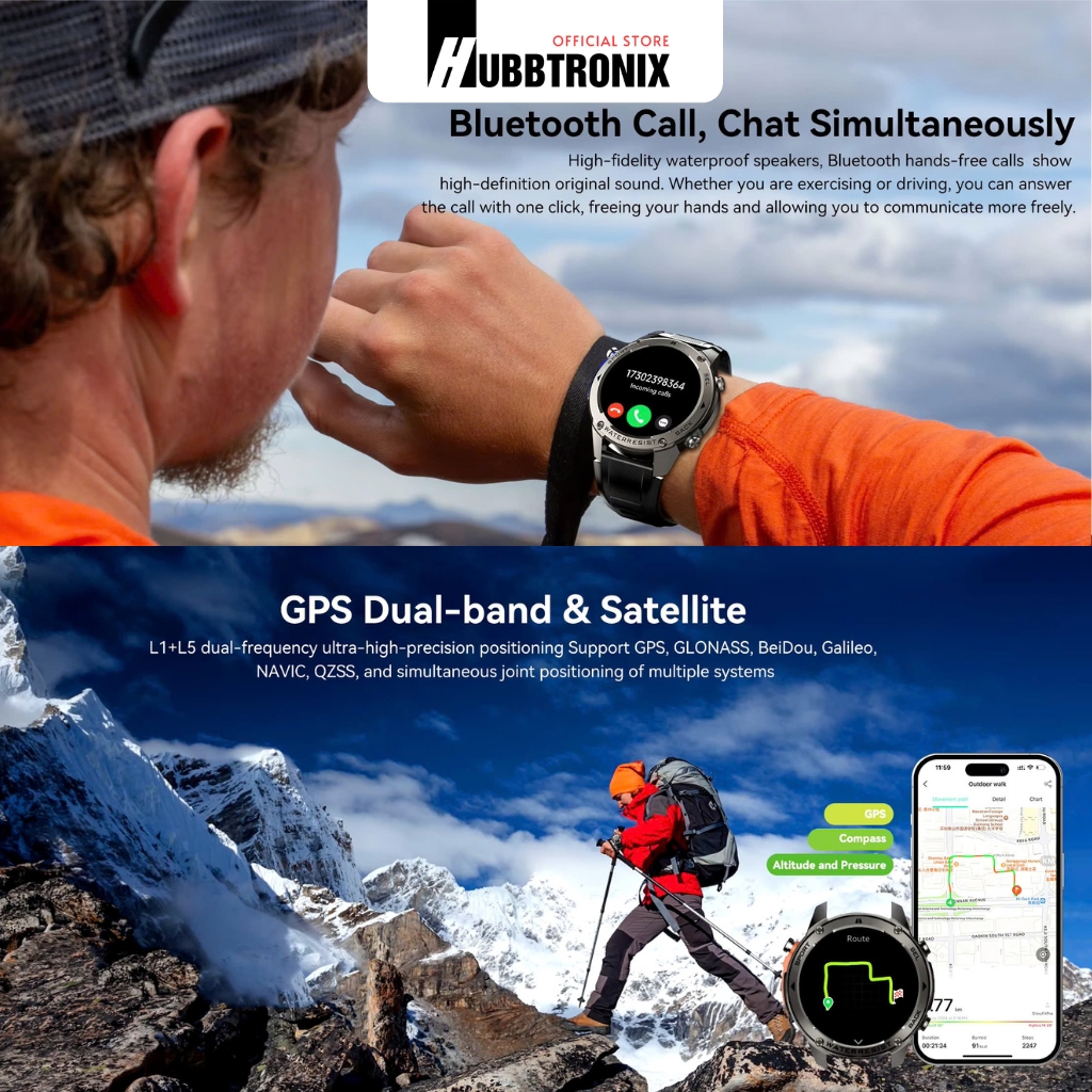 Đồng hồ GPS chạy bộ, Bơi lội , Pin 65 Ngày, Nghe gọi, HubbWatch M56, Chính hãng HUBBTRONIX