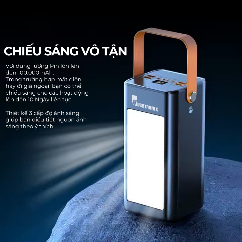 Pin dự phòng Chống Bão,dung lượng 100.000mAh HubbFast - PD100. Sạc siêu nhanh 22.5W- Hổ trợ sạc nhanh - Đèn siêu sáng - Chống bão