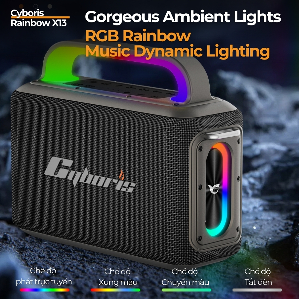 Loa Karaoke Bluetooth Cyboris Rainbow X13 100W | Âm Thanh Đỉnh Cao, Đèn RGB