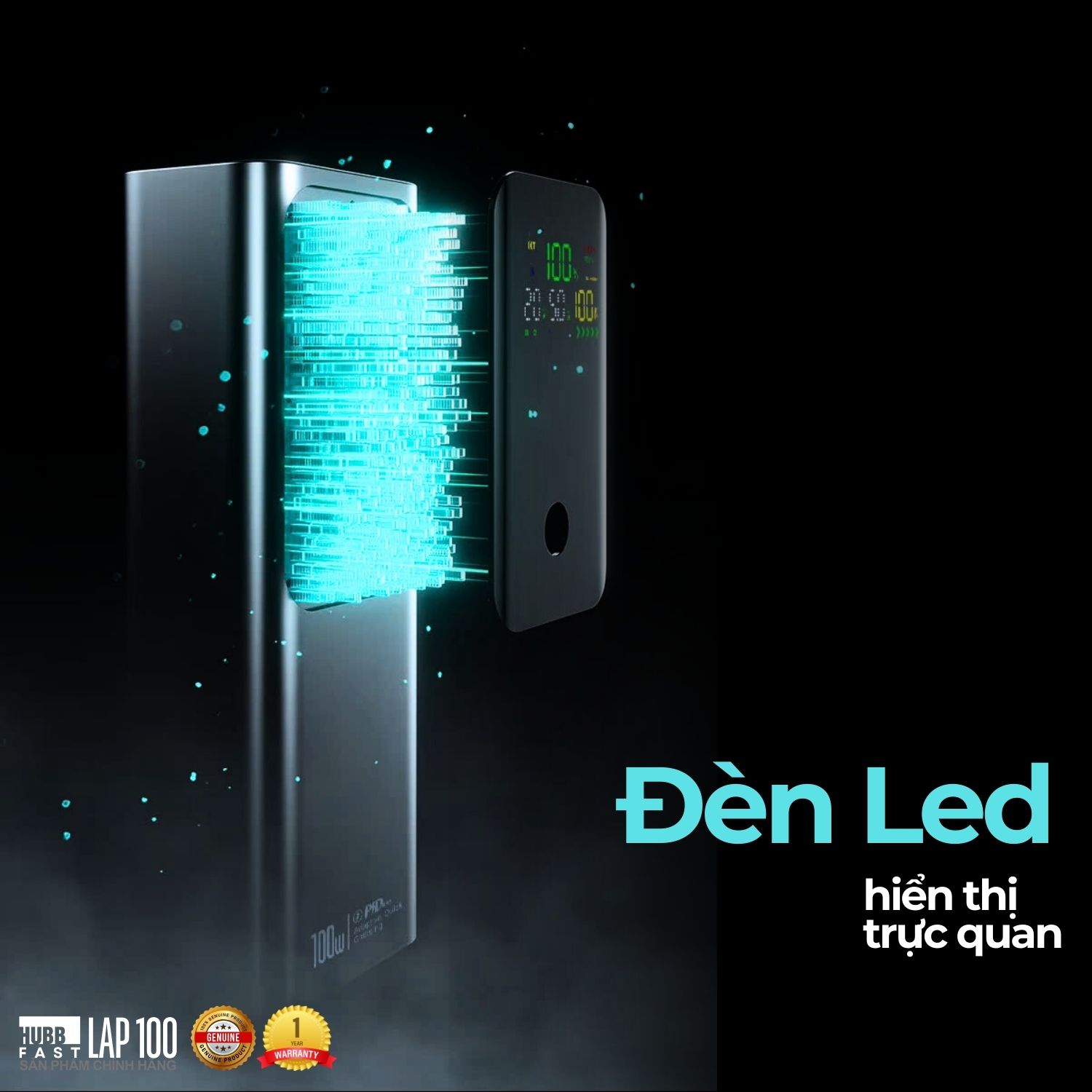 Sạc Dự Phòng HubbFast LAP100 100W Cho Laptop & Điện Thoại, 26800mAh, Sạc Nhanh Kép Type-C PD QC3.0, Siêu Bền