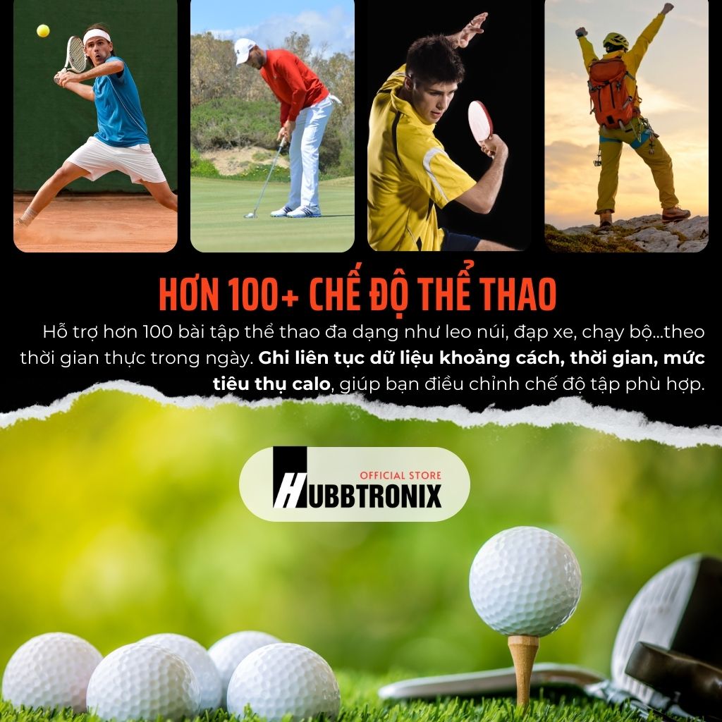 Đồng hồ thể thao, theo dõi sức khỏe thông minh, Nghe gọi, Hubb Watch A70 1.96"HD Chính Hãng HUBBTRONIX