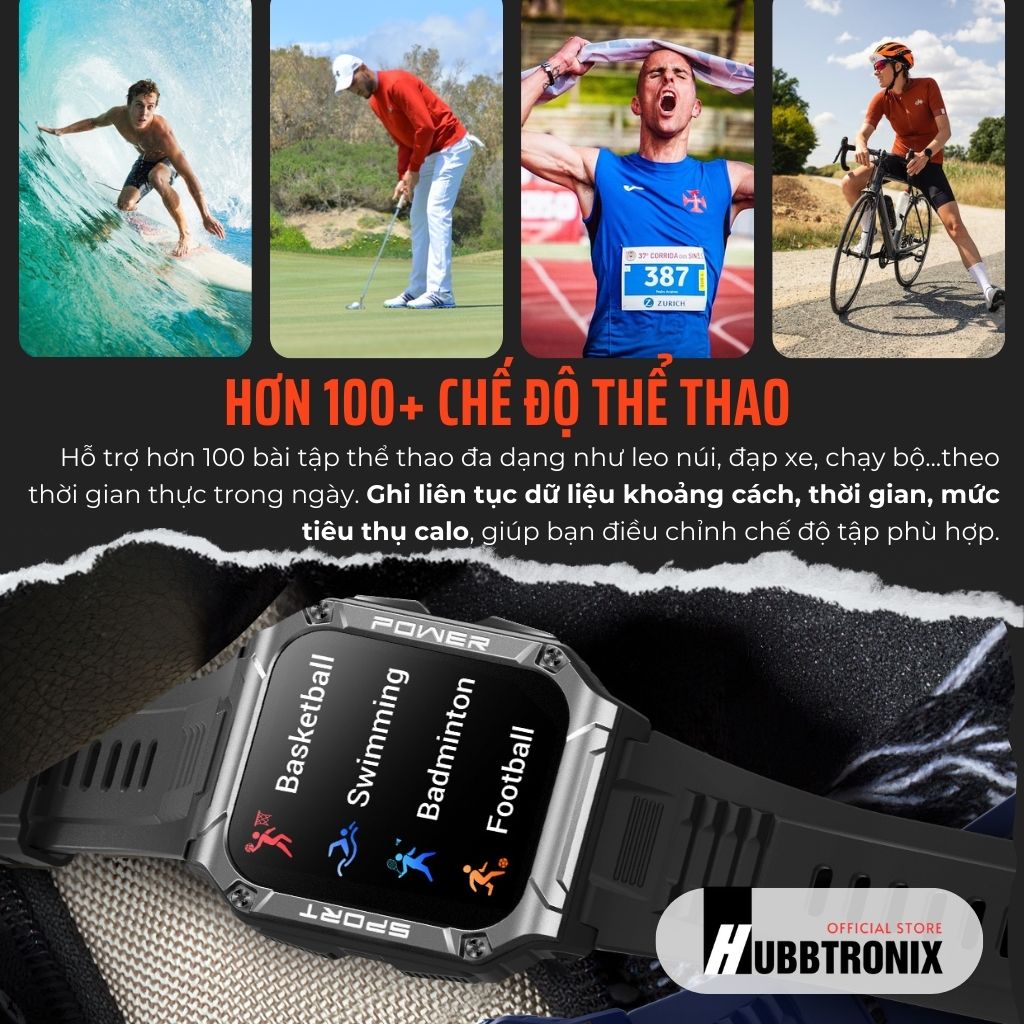 Đồng hồ thể thao, có la bàn, nghe gọi thông minh, Hubb Watch NX6a 1.43"HD, Chính hãng HUBBTRONIX