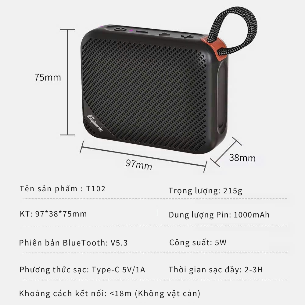 Loa Bluetooth Mini Cyboris T102 | 5W, Siêu Nhẹ, Nhiều Màu Sắc, Bảo hành 18 tháng