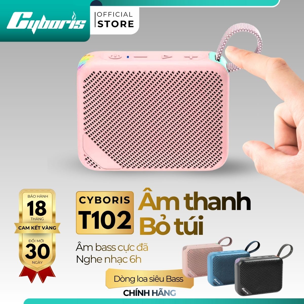 Loa Bluetooth Mini Cyboris T102 | 5W, Siêu Nhẹ, Nhiều Màu Sắc, Bảo hành 18 tháng