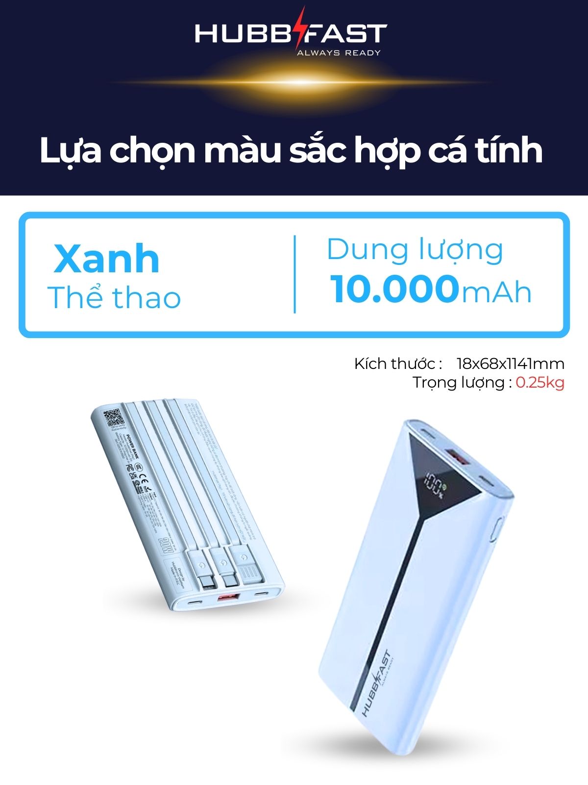 Pin Dự Phòng HUBBFAST PLAY1 20000mAh - Sạc Nhanh PD 22.5W - Nhỏ Gọn - Bảo Hành 18 Tháng