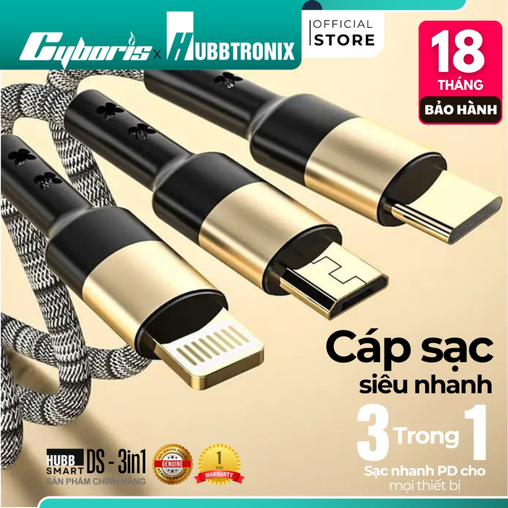 Cáp sạc nhanh HUBBTRONIX DS-Turbo 100W Type-C to Type-C - Hỗ trợ PD, sạc siêu tốc, chống rối