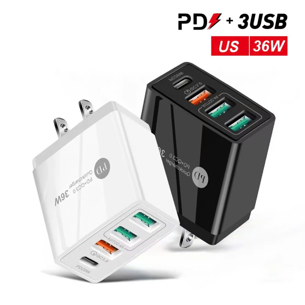 Cốc sạc nhanh - CS tối đa 36W - HUBBSMART CS07 4 IN 1,4 cổng sạc, 2 cổng sạc nhanh, An toàn, ổn định