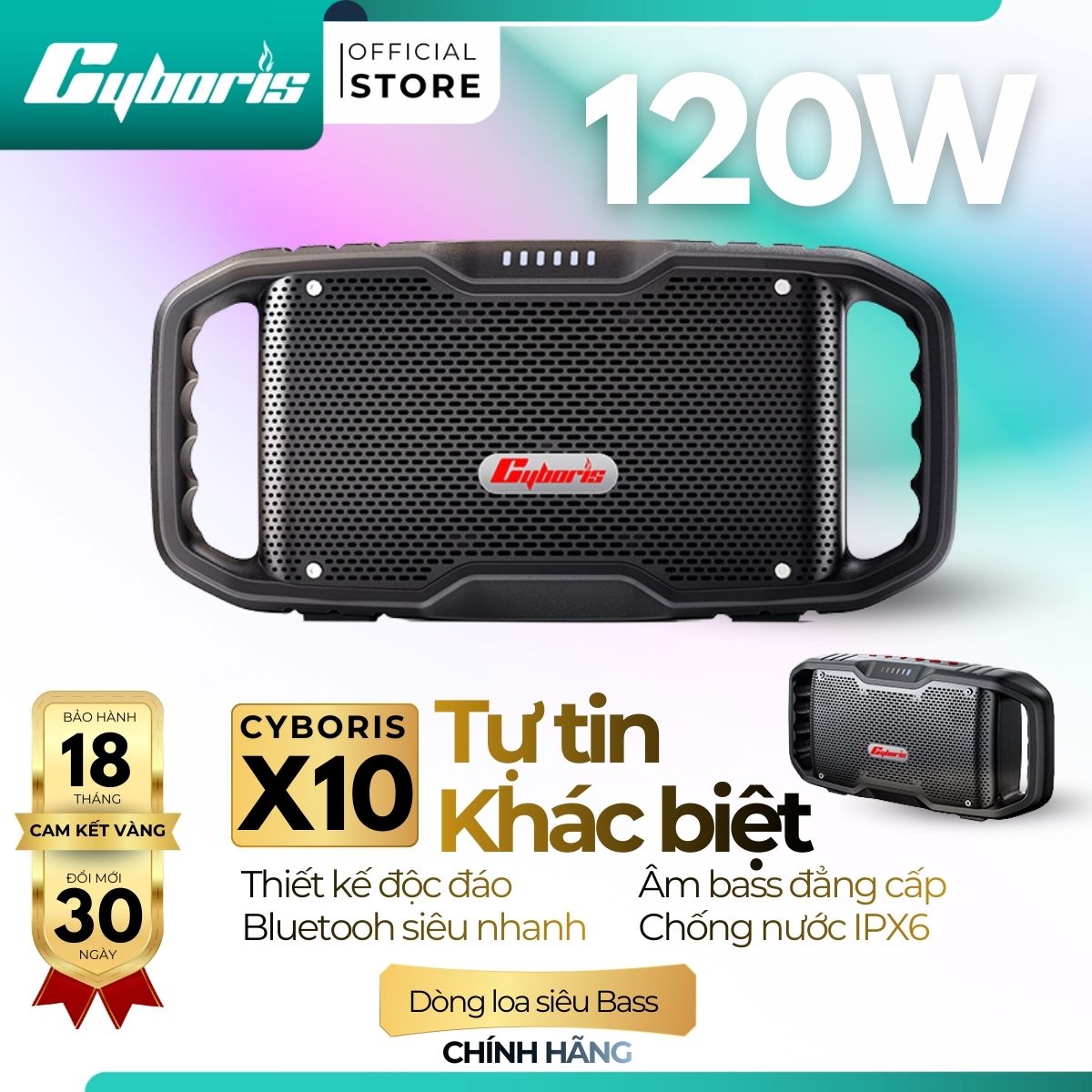 Loa Bluetooth Cyboris-X10 120W - Âm thanh siêu Bass