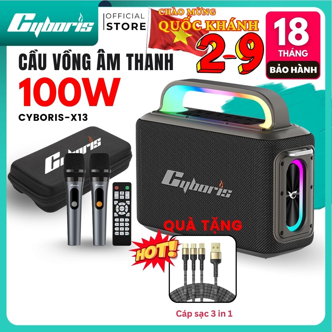 Loa Karaoke Bluetooth Cyboris Rainbow X13 100W | Âm Thanh Đỉnh Cao, Đèn RGB