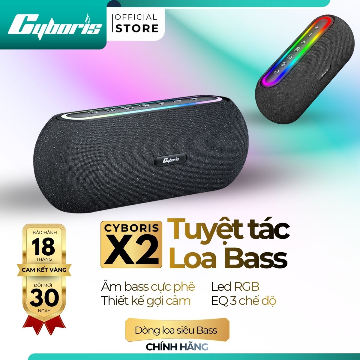 Loa Bluetooth Cyboris X2 | 60W, Đèn RGB, Âm Thanh Vòm