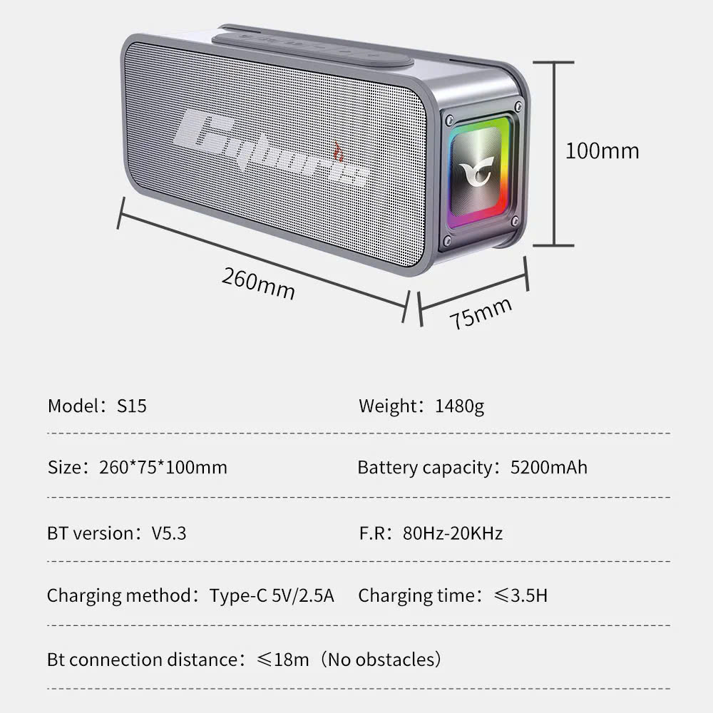 Loa Bluetooth Cyboris S15, công suất 60W, Bluetooth 5.3, Pin 5200mAh, Bảo hành 18 tháng