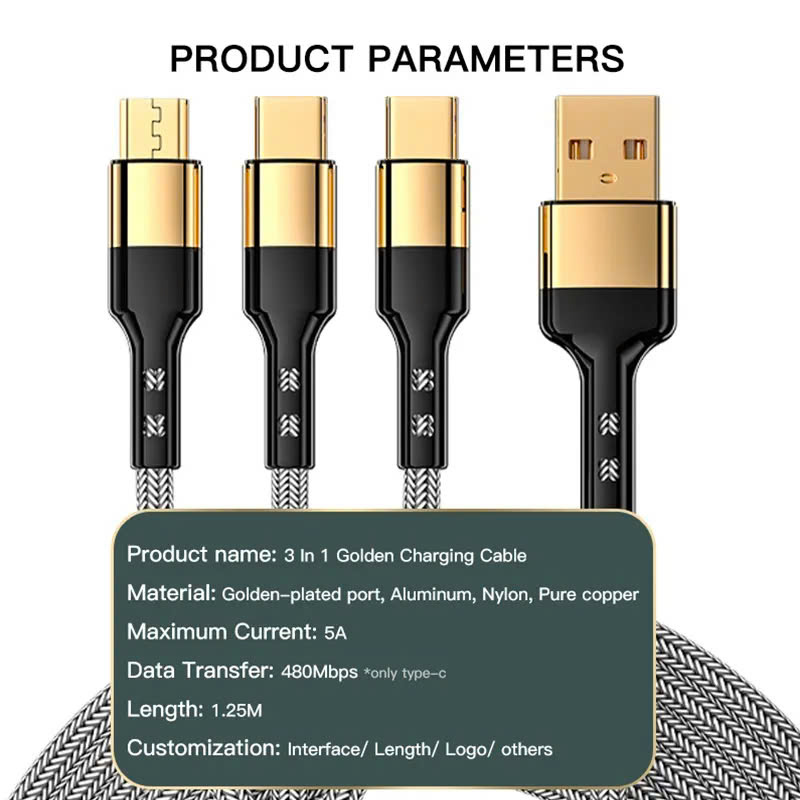 Cáp sạc nhanh 3 trong 1 HUBBTRONIX DS-3in1 – USB-A to Lightning, Micro USB, USB-C, sạc PD 5A siêu tốc, dài 1.2m