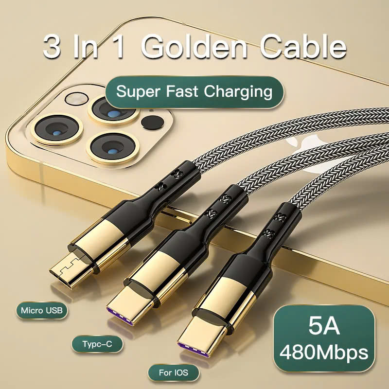 Cáp sạc nhanh 3 trong 1 HUBBTRONIX DS-3in1 – USB-A to Lightning, Micro USB, USB-C, sạc PD 5A siêu tốc, dài 1.2m
