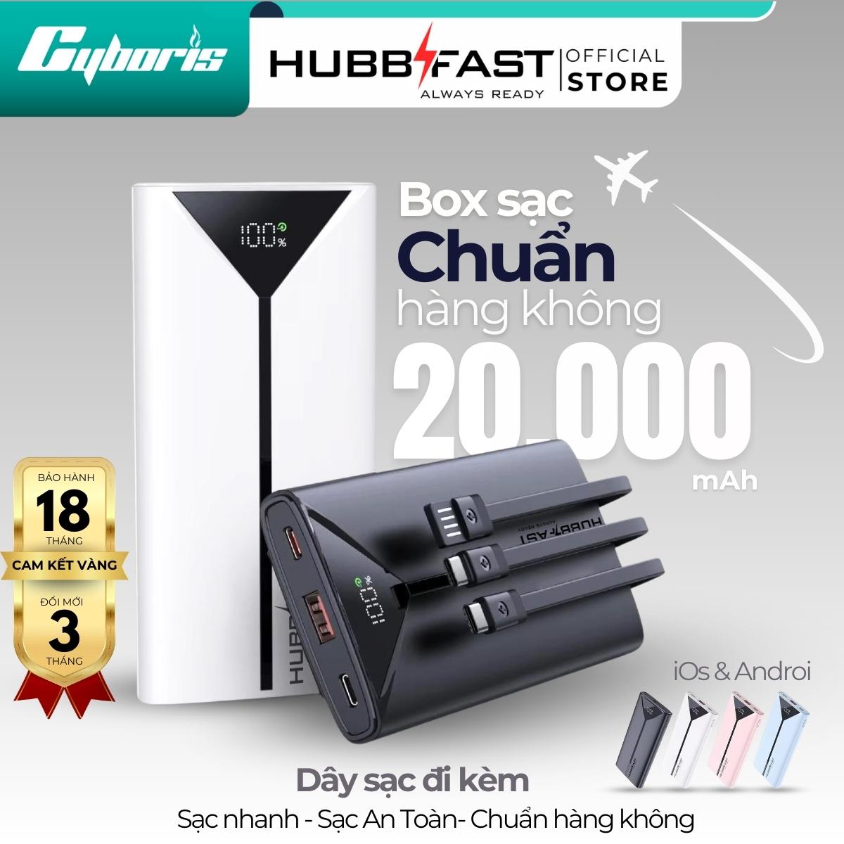 Pin Dự Phòng HUBBFAST PLAY1 20000mAh - Sạc Nhanh PD 22.5W - Nhỏ Gọn - Bảo Hành 18 Tháng