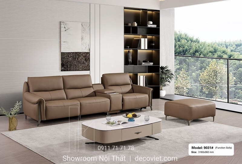 ghế sofa da sinh thái nhập khẩu màu nâu sang trọng