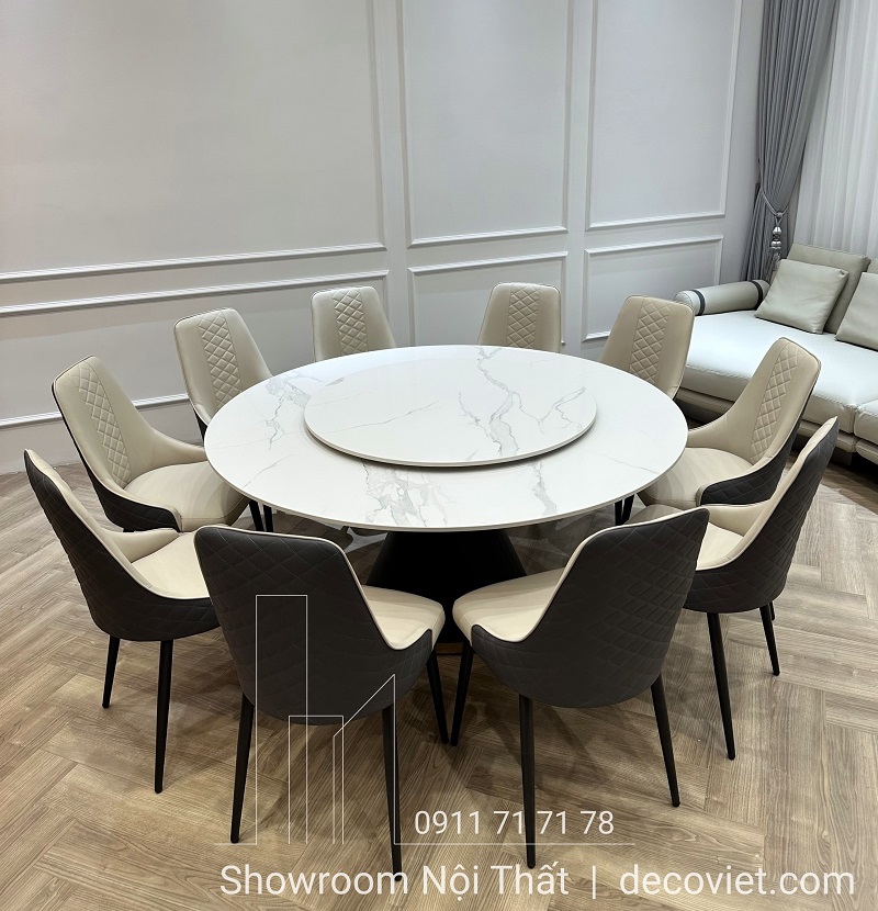 Bộ Bàn Ăn Tròn 10 Ghế Mặt Đá Cao Cấp 1744S