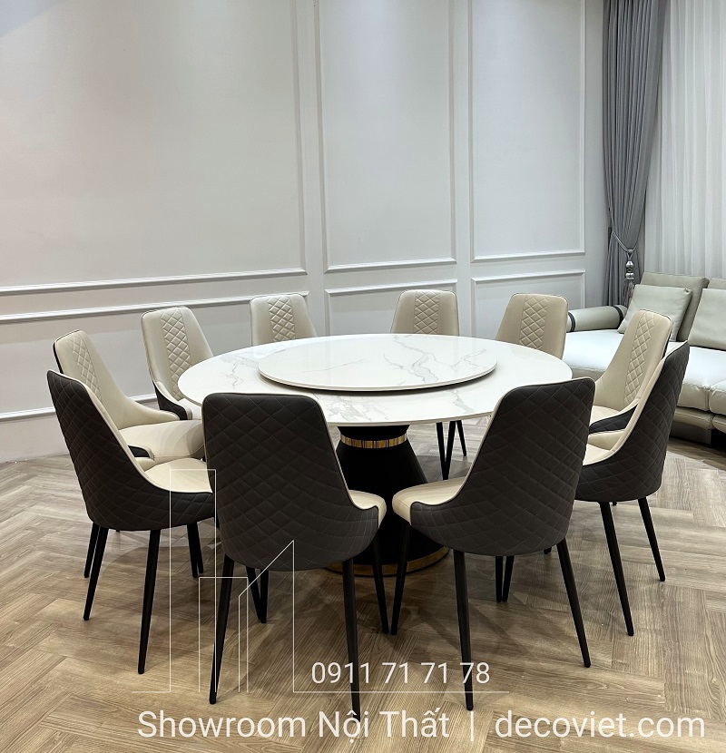 Bộ Bàn Ăn Tròn 10 Ghế Mặt Đá Cao Cấp 1744S