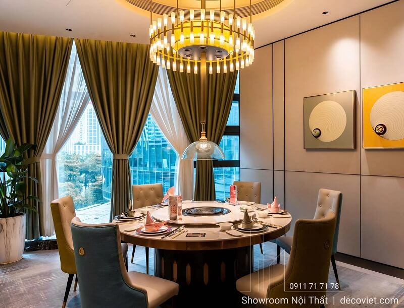 bàn ăn tròn chân trụ mặt đá cao cấp , sang trọng