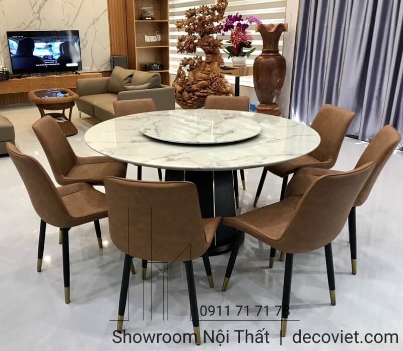 bàn ăn chân trụ tinh tế với đường chỉ vàng 