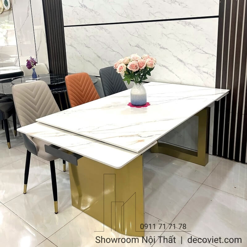 bàn ăn kéo dài mặt đá thiết kê chân bàn sang trọng