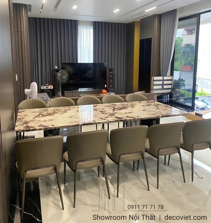 Bàn Ăn 10 Ghế Mặt Đá Cẩm Thạch 2670S