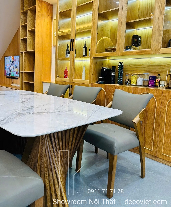 Bộ Bàn Ăn Mặt Đá Chân Gỗ 2691S