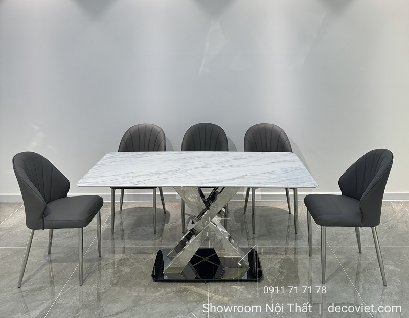 Bàn Ăn 6 Ghế Mặt Đá Chân Inox 2789S