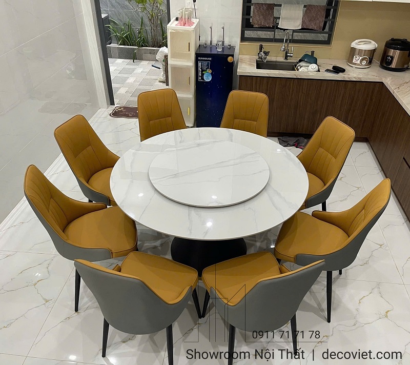Bàn Ăn 8 Ghế Mặt Đá Tròn 2693S