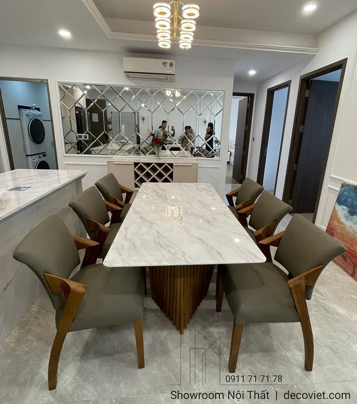 Bàn Ăn Cẩm Thạch Chân Gỗ 2781S