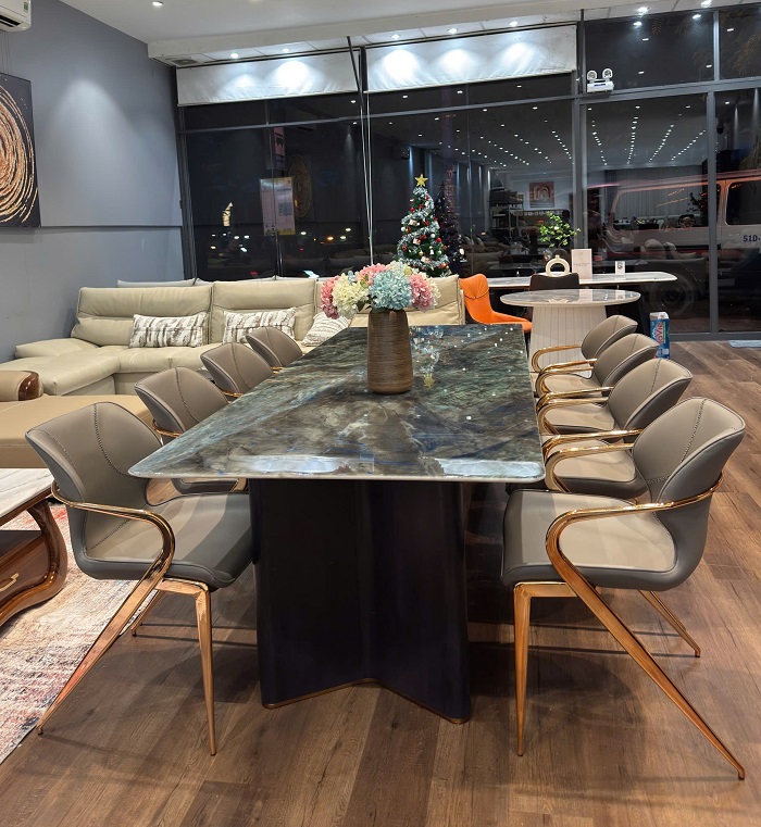 Bàn Ăn Cẩm Thạch Chân Gỗ 2804S