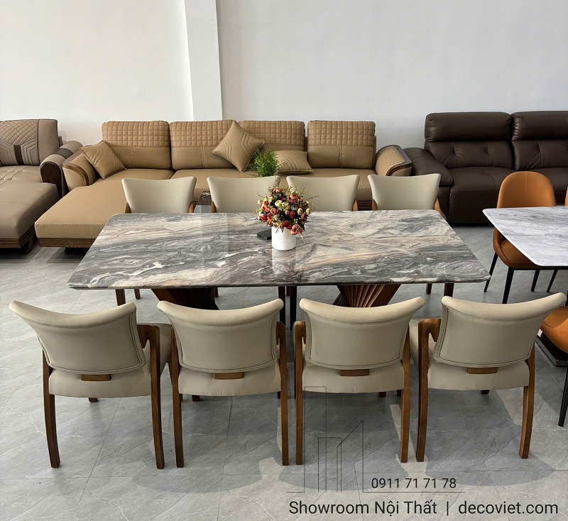 Bàn Ăn Cẩm Thạch Gỗ Ash 8 Ghế 2894S