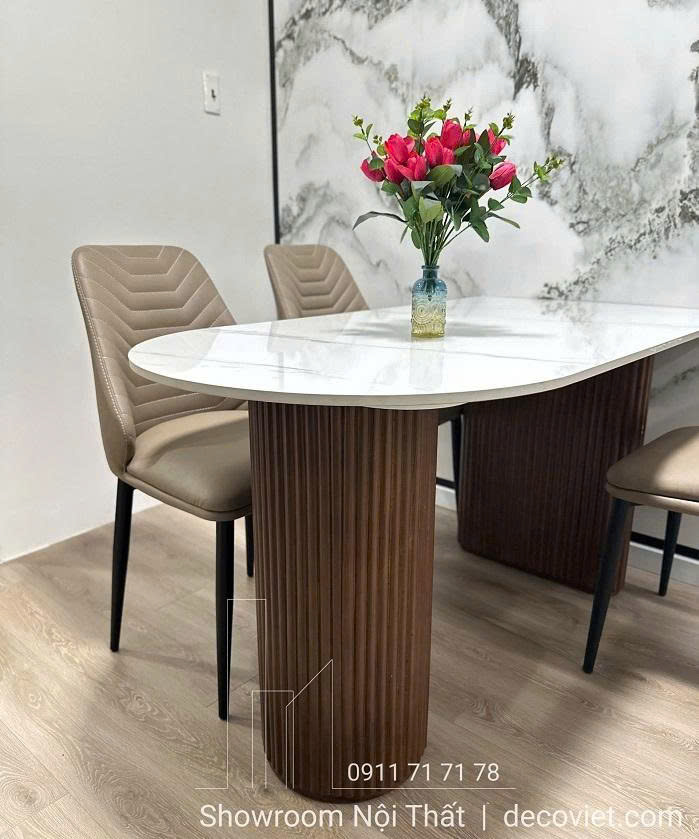 Bàn Ăn Chân Gỗ Mặt Đá 2687S