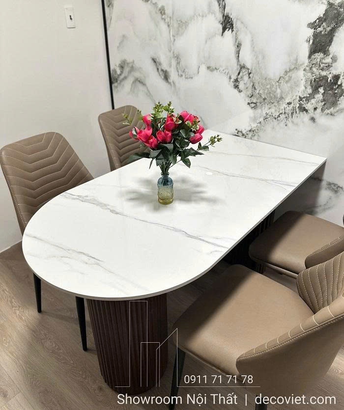 Bàn Ăn Chân Gỗ Mặt Đá 2687S