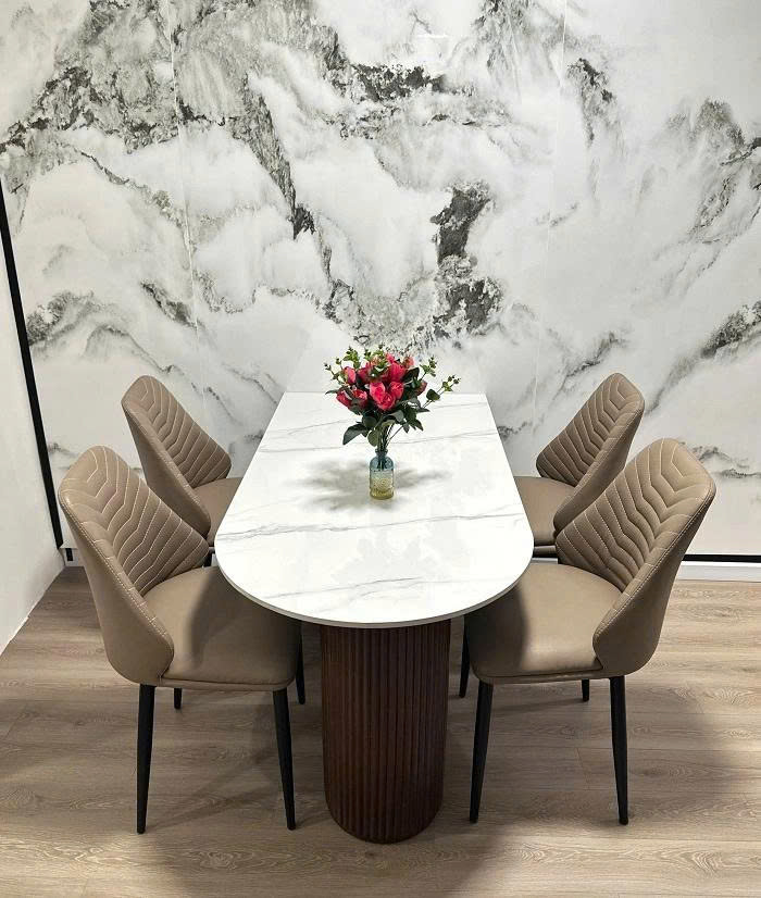 Bàn Ăn Chân Gỗ Mặt Đá 2687S