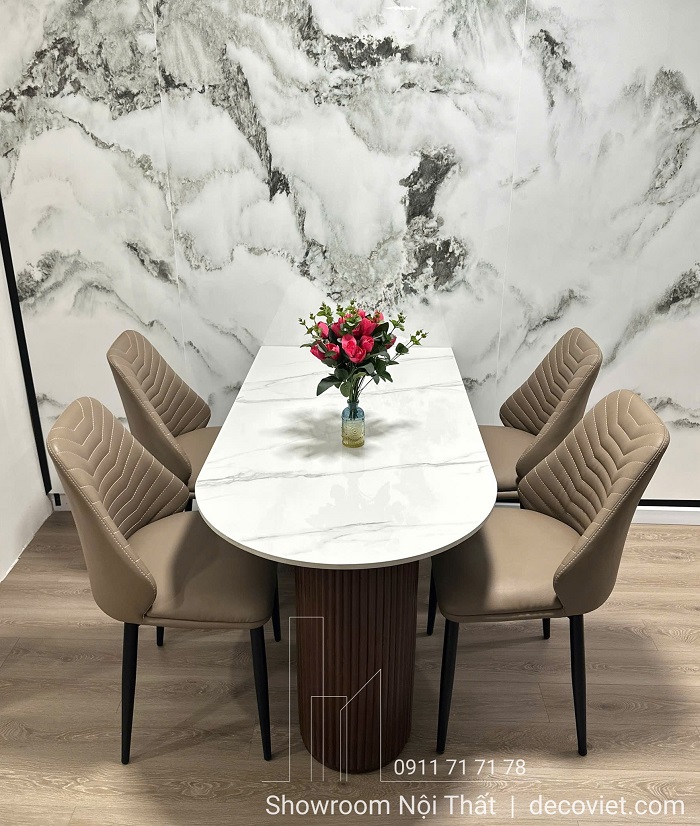 Bàn Ăn Chân Gỗ Mặt Đá 2687S