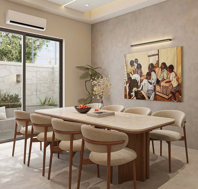 Bàn Ăn Chân Gỗ Mặt Đá 8 Ghế 2690S