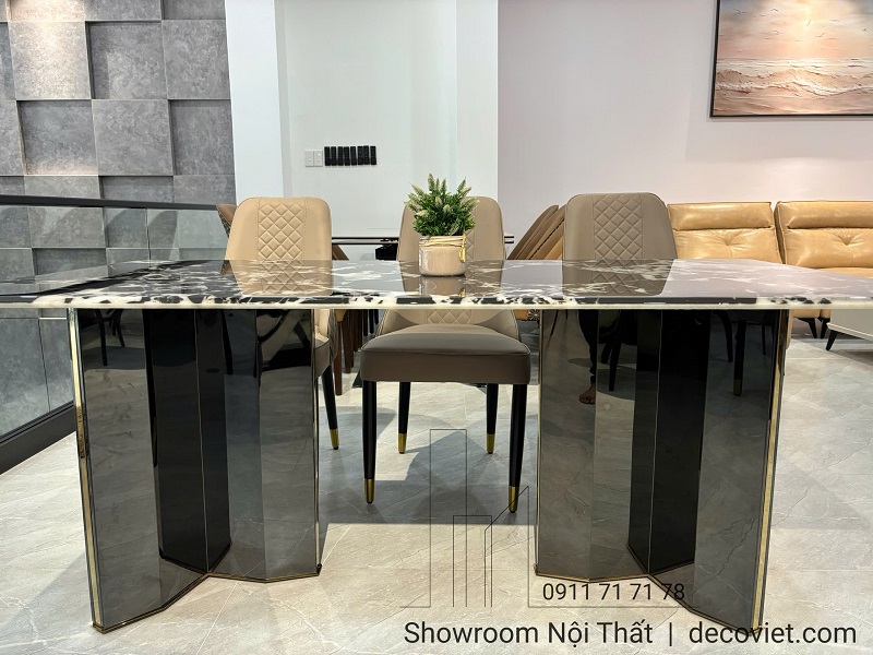 Bàn Ăn Chân Inox Mặt Đá 6 Ghế 2550S