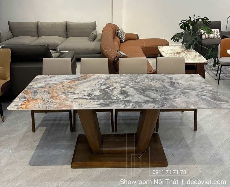 Bàn Ăn Gỗ Sồi Mặt Đá 8 Ghế 2733S