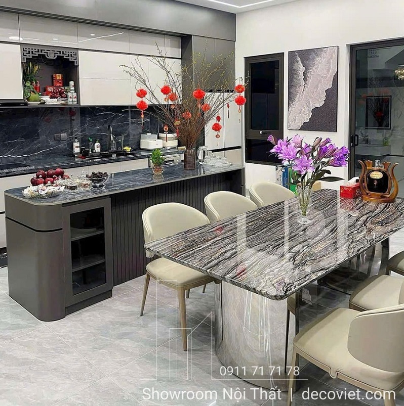 Bàn Ăn Mặt Đá Cẩm Thạch 8 Ghế 2672S