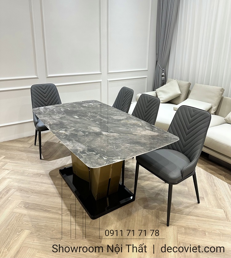 Bàn Ăn Mặt Đá Cẩm Thạch Chân Gỗ 1736S